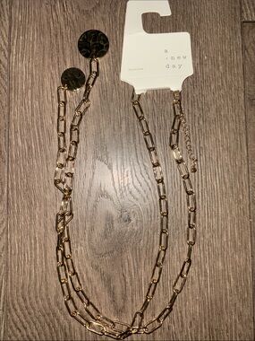 a new day Gold-Tone Paperclip Necklace with Double Dangle Charms